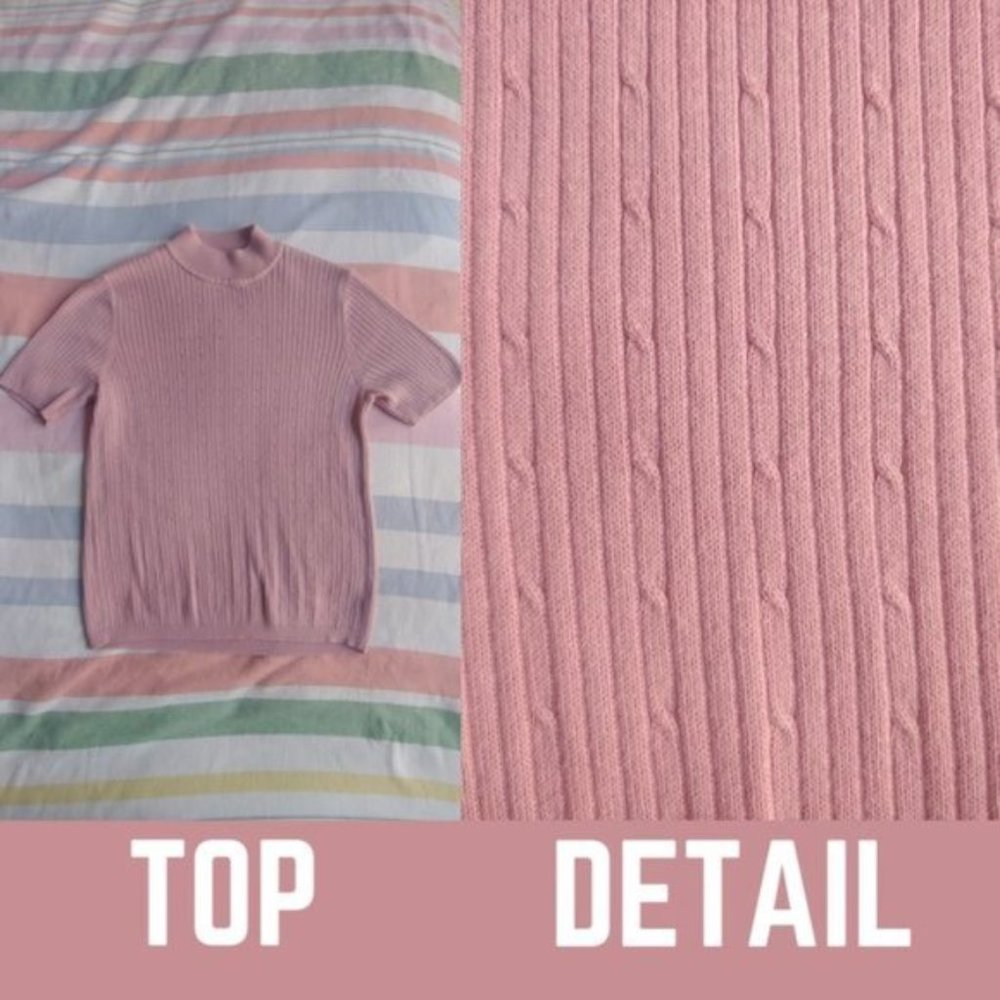 Laura Scott Cotton Blend Mock Neck Sweater Pink